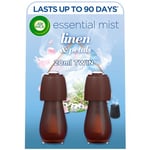 Air Wick Essential Mist Twin Refills, Linen & Petals, Pack 2 x 20ml, Natural Essential Oils, Last up to 90 days, Air freshener