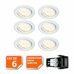 Lot de  6 Spot led orientable blanc avec ampoule gu10 230v  eq. 50w, blanc chaud