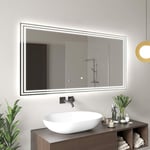 Artforma - Miroir led Lumineux 100x60 cm de Salle de Bain Mural avec éclairage Interrupteur Tactile, 3 en 1 Éclairage Dimmable 2800 - 6500K L57