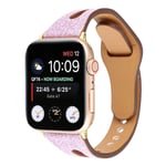 Apple Watch Series 4 44mm flash powder klockarmband i äkta läder - Rosa