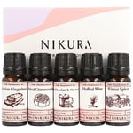 Nikura Christmas Treats Fine Fragrance Oil Gift Set - 5 x 10ml | Great for Diffusers for Home, Soap & Candle Making, Wax Melts, Burner | Bath Bombs, Perfume Scents | Vegan & UK Made Essential Oils