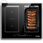 Cooksir Plaque à Induction 4 Feux avec Cadre, Table de Cuisson Induction Encastrable, 60cm, 7200W, Bord Inox, Commande par Curseur, Zone Combinée pour le Gril, Sans Prise, 240V