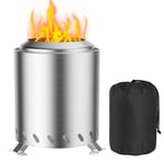 Brasero Exterieur de Jardin, Foyer sans fumée Acier Inoxydable 16x16x20,5cm Mini Corbeille à feu Tonneau de feu avec Pied et Sac de Rangement, Balcon Terrasse Jardin Déco, Idéal pour BBQ Pellets Bois