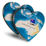 2x Heart MDF Coasters - Australia World Map Flag  #44172