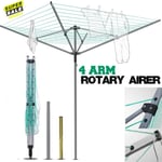 Rotary Airer 4 Arm Clothes Garden Washing Line Dryer Folding Free Spike 50M