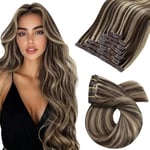 Moresoo Extension a Clip Cheveux Naturel Extension Cheveux Naturel Clip Brun Foncé avec Blond Caramel Extension Cheveux Clip Lisse 22 Pouces 7 Pièces/120g #P4/27