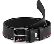 Ladeheid Ceinture enfant en cuir accessoire de mode pour enfants ceinture garçon avec boucle K1D5 (Noir/Rouge/Blanc 65 cm (Longueur totale 84 cm))