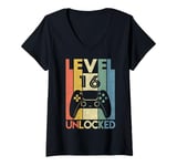 Womens Level 16 Unlocked Shirt 16th Video Gamer Birthday Boy Gifts V-Neck T-Shirt