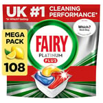 Fairy Platinum Plus All-in-1 108 Dishwasher Tablets, Fairy Dishwasher Tablets Platinum Plus, Lemon, Our Best Cleaning For A Clean Like New, Fights All Grease & Prevents Limescale