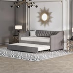 Lit gigogne 90x200cm, canapé-lit, lit banquette 2 places, sommiers à lattes, canapé lit convertible style moderne - Gris