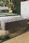 Grey Velvet Ottoman Storage Bench With Brass Style Legs