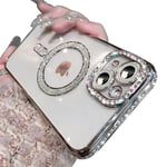 Rokmym Compatible avec Coque iPhone 15 à Paillettes Diamant Glitter Magnétique Housse Transparente Mignon Etui de Protection Antichoc Mince Case pour Filles Femme iPhone 15 -Argent