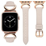 TOYOUTHS Leather Strap Compatible with Apple Watch Straps 41mm 40mm 42mm 38mm Women Slim Thin Dressy Designer Strap with C-Shaped Metal Buckle for iWatch 10/9/8/7/6/5/4/3/2/1/SE, Starlight/Rose Gold