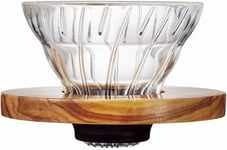 Hario V60 Olive Wood Coffee Dripper with Measuring Scoop, Glass, Transparent