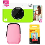 KODAK Printomatic Full-Color Instant Print Camera Starter Bundle + Soft Case + Zink 20pk Photo Paper - Colorful Photos On 2x3" Sticky-Back Paper - Fun Gift for Birthday Christmas Holiday - Green