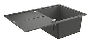 GROHE K400 - Quartz Composite Kitchen Sink with Drainer (Reversible Top Mount, Overflow and Automatic Waste Fitting with Rotary Handle, 1 Bowl 347 x 440 x 205mm), 78 x 50 cm, Granite Gray, 31639AT0