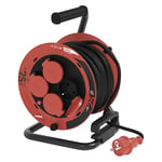 Carrete de cable de 25 m - 4 enchufes con mayor protección táctil - Resistente al agua y al frío, resistente a los golpes - 230V, 10A, 2300W - Aislamiento de goma - H05RR-F3G 1,0 mm2 - IP44