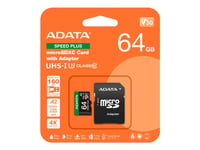 Adata Speed Plus - Flash-Minneskort (Sd-Adapter Inkluderad) - 64 Gb - A2 / Video Class V30 / Uhs-I U3 / Class10 - Sdxc Uhs-I