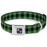 Buckle Down Buffalo Plaid Noir/Vert Fluo Collier de Chien en Forme d'os, Medium/11–43,2 cm