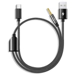 USB C to 3.5mm Aux Cable, 2 in 1 USB C to 3.5mm Car Stereo Aux Headphone Jack Cable with USB C Charging Compatible with iPhone 15/15+/15Pro, Galaxy S23/S22 Ultra/S22/S21/S21FE/S20, Pixel 7/7Pro/6/6Pro
