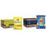 Walkers Crisps Quavers Cheese Snacks Box, 20 g (Case of 32) & Cheese & Onion Vegetarian Crisps Box, Made with 100 Percent Great British Potatoes, 32.5 g (Case of 32 Bags)