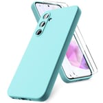 Vansdon Coque Compatible avec Samsung Galaxy A35 5G, 2 Film de Protection en Verre trempé, Housse Souple en TPU en Silicone Liquide, Housse en Caoutchouc Antichoc - Bleu Clair