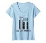 Womens God Save America Sign,God American Flag Jesus Save America V-Neck T-Shirt