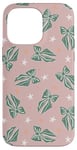 iPhone 14 Pro Max Aesthetic Green Bow On Light Pink Coquette Pink Christmas Case