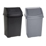 2 x 25L Swing Top Bins Silver + Midnight Waste Storage Rubbish Garden Dustbin UK