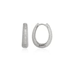 Elliptical Oval Chunky Hoop Sterling Silver Zirconia Earring