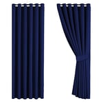 Aspire Homeware Blackout Curtains 90x90 - Eyelet Curtains for Living Room Super Soft Thermal Insulated Bedroom Window Curtain with Tiebacks - Navy