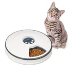 Relaxdays Distributeur Automatique pour Chat, Jusqu’à 6 portions, HxD : 5,5x30,5 cm, gamelle programmable, Blanc - Gris