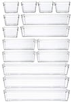 Grace Store 15 PCS Clear Plastic Drawer Organizer Tray for Makeup, Kitchen Utensils, Jewelries, and Gadgets