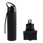 HPBN8 Ltd Pliable Bouteille d'eau en silicone pliable Bouteille Paroi Sports Canteen Roll Up Tasse pour l'extérieur randonnée Camping Cyclisme et voyages 600 ml (Noir)