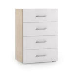 Commode Primula, Commode 4 tiroirs pour chambre à coucher, Bureau polyvalent ou meuble d'étude, 60x41h87 cm, Chêne et Blanc