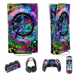 PlayVital Autocollant pour ps5 Slim Console Digital Edition Sticker Skin pour ps5 Slim,Autocollants Accessoires pour ps5 Manette pour ps5 Télécommande&Casque&Station de Charge-Feuille Psychédélique