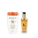 KÉRASTASE Nutritive & Élixir Ultime, Routine Nourrissante & Sublimatrice pour Cheveux Secs et Épais, Shampoing Bain Satin Riche (250 ml) + Huile Originale Rechargeable (75 ml)