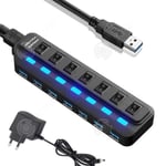 INN® USB Power 7 Port USB3.0 HUB Splitter Ultrasnabb med Switch Black USB 3.0 x 7PORT Interface ansluten till Hub