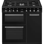 Smeg Range Cooker Concert Black CX93GMBL 90cm Dual Fuel 5 Gas Hob Brand New Item