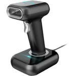 Scanner de codes-barres haute vitesse 1D/2D/QR Lecteur de codes-barres sans fil 2,4 G et filaire USB avec base multifonctionnelle Compatible avec