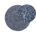 Tapis Rond Bleu Foncé en Coton Denim pour Chambre ou Salon au Style Bohème 140