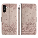 Tiyoo Case for Samsung Galaxy A54 5G Phone Case, Embossed Cute Cats PU Leather Flip Case for Samsung Galaxy A54 5G, with Card Holder and Magnetic Closure, Smoky Purple