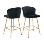 Tabourets de Bar Lot de 2 Chaise de Bar Moderne avec Dossier Chaise Haute Bar pour Central Îlot de Cuisine, Velours, Noir