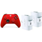 Xbox Bluetooth Manette rouge sans Fil - Pulse Red Series X, Series S, One, Windows 10 & 11, Android et iOS+Venom Pack de Deux Batteries Rechargeables pour Manette Blanc