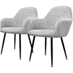 Lot de 2 Chaises de Salle à Manger Cuisine Salon Séjour - Gris - Assise Siège Rembourrée en Velours Structure en Métal Fauteuil Rétro avec Accoudoirs