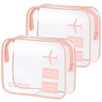 OSDUE Trousse de Toilette Transparente, 2 Pièces Kit Voyage Avion, PVC Étanche Trousse de Toilette Voyage pour Homme et Femme, Sac de Rangment pour Voyage Avion Transparente Maquillage, Rose