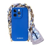 case&me Coque Foulard pour iPhone 14 Pro, Souple, Protection de l'appareil Photo, Coque avec dragonne, Coque Fashion, Bleu