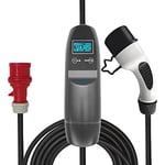 KHONS Type 2 Charging Cable with CEE Plug 22kW 6-32A 3 Phase 6M IP65 Waterproof Portable EV Charger and Adjustable Mobile Wallbox Charging Station for IEC 62196-2 with Carrying Bag