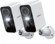 2K Cam?ra Surveillance WiFi Exterieure sans Fil Batterie,Vision Nocturne Couleur,AI & PIR D?tection Mouvement,Ext?rieure/Int?rieure,Audio Bidirectionnel,?tanche IP65 (2pcs,Blanc)