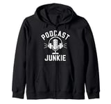 Podcast Junkie Mic Headphones Retro Podcast Lover Zip Hoodie